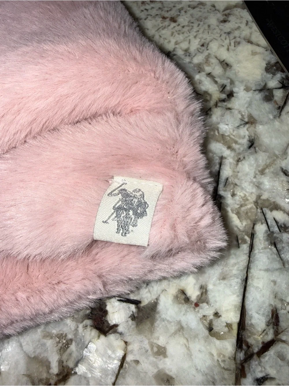 Ralph Lauren Pink Faux-Fur Pom Pom Beanie with Matching Plush Scarf/cowel